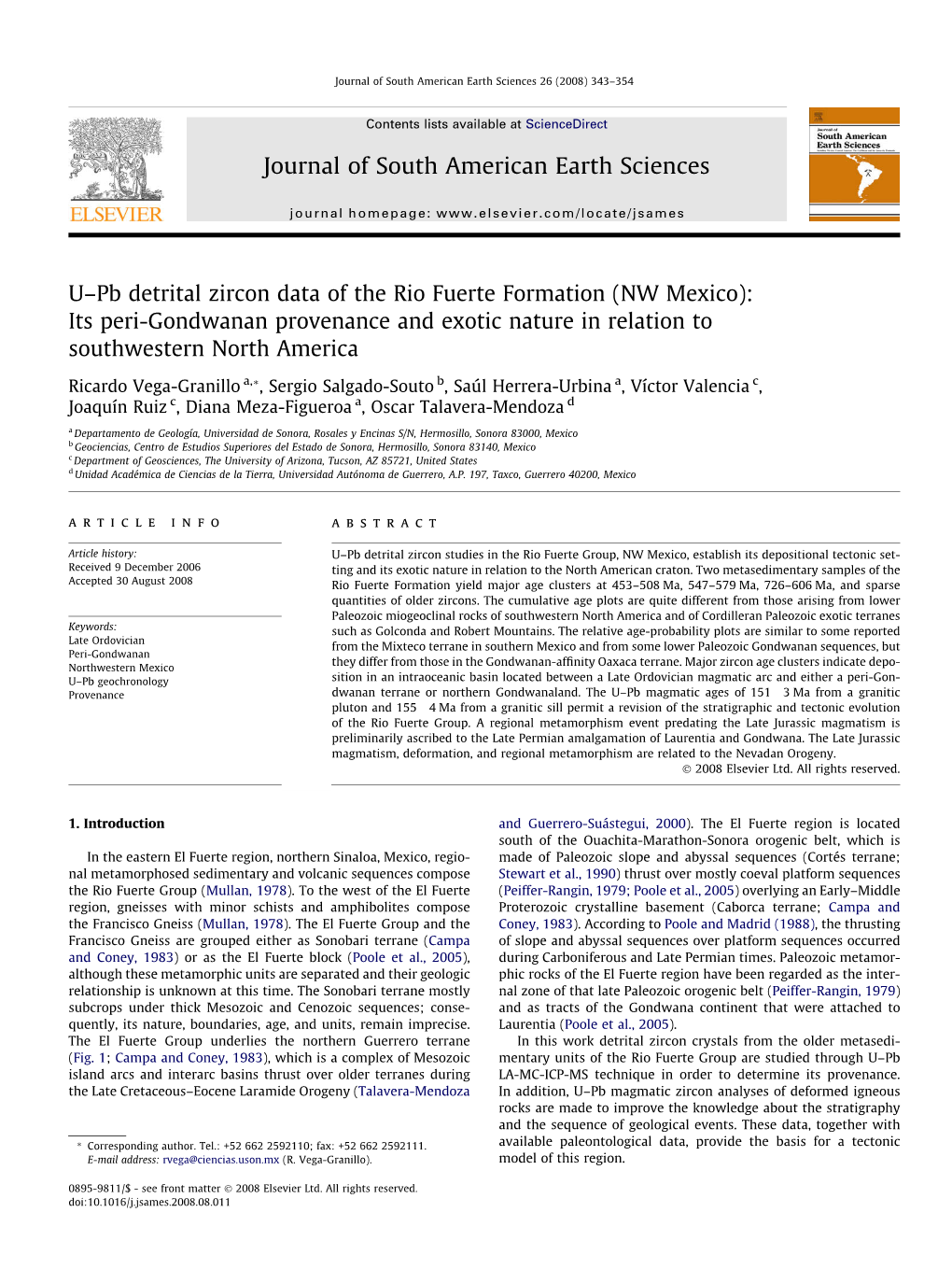 U–Pb Detrital Zircon Data of the Rio Fuerte Formation (NW Mexico): Its Peri-Gondwanan Provenance and Exotic Nature in Relation to Southwestern North America