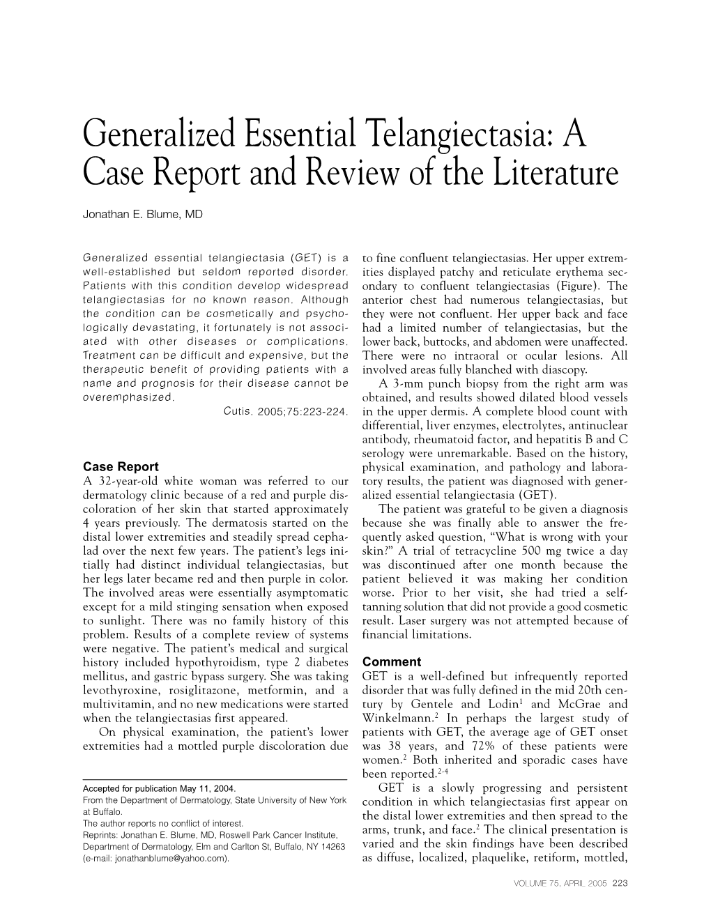 Generalized Essential Telangiectasia: a Case Report and Review of the Literature