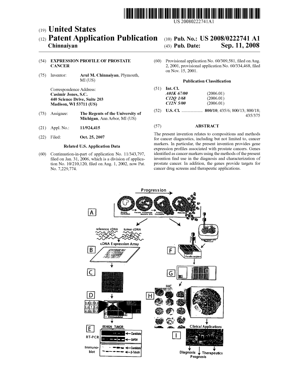 (12) Patent Application Publication (10) Pub. No.: US 2008/0222741 A1 Chinnaiyan (43) Pub