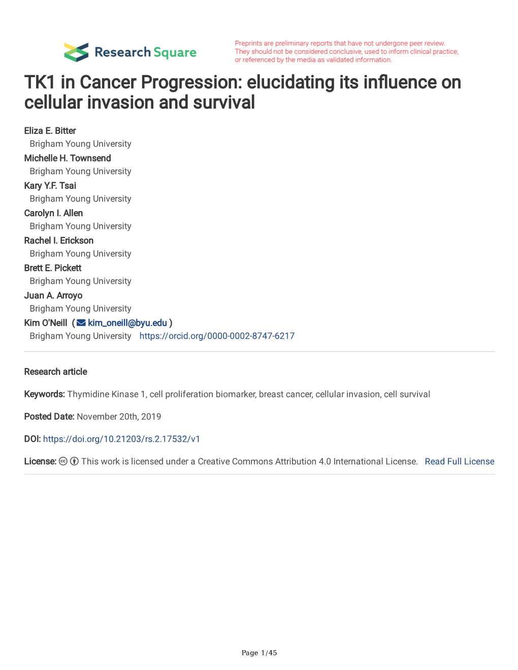 TK1 in Cancer Progression: Elucidating Its Infuence on Cellular Invasion and Survival