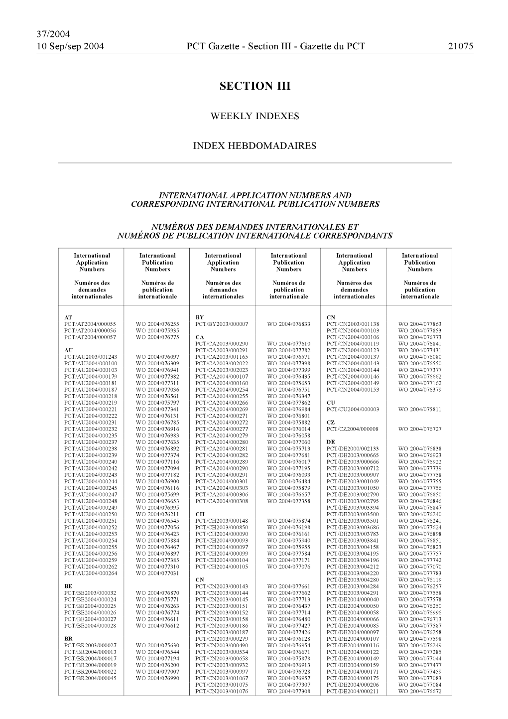 PCT Gazette, Weekly Issue No. 37, 2004