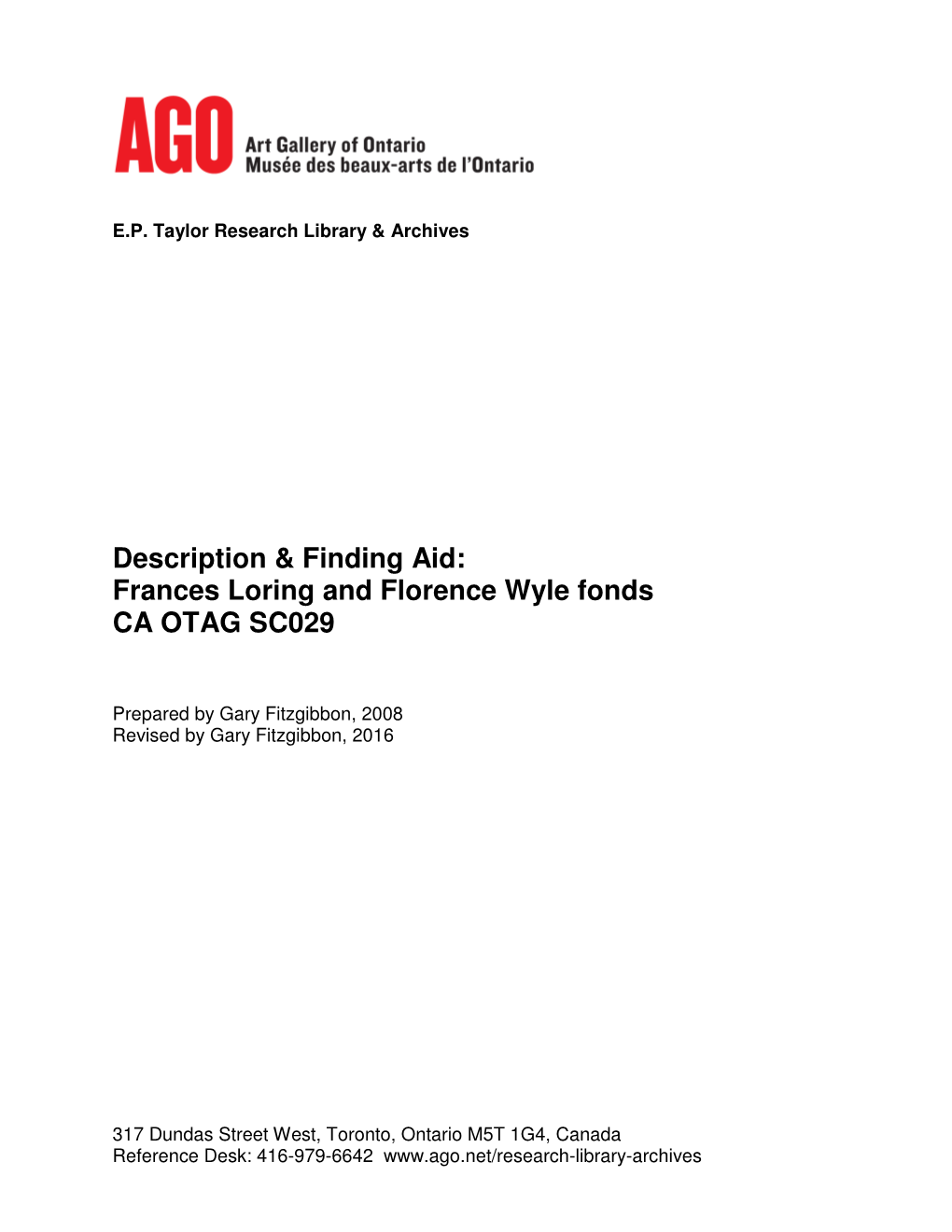 Frances Loring and Florence Wyle Fonds CA OTAG SC029