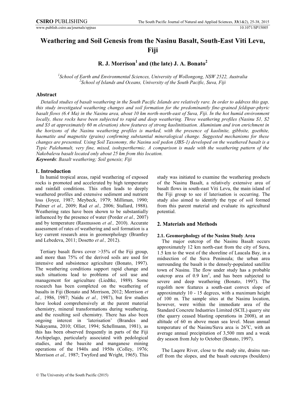 Weathering and Soil Genesis from the Nasinu Basalt, South-East Viti Levu, Fiji