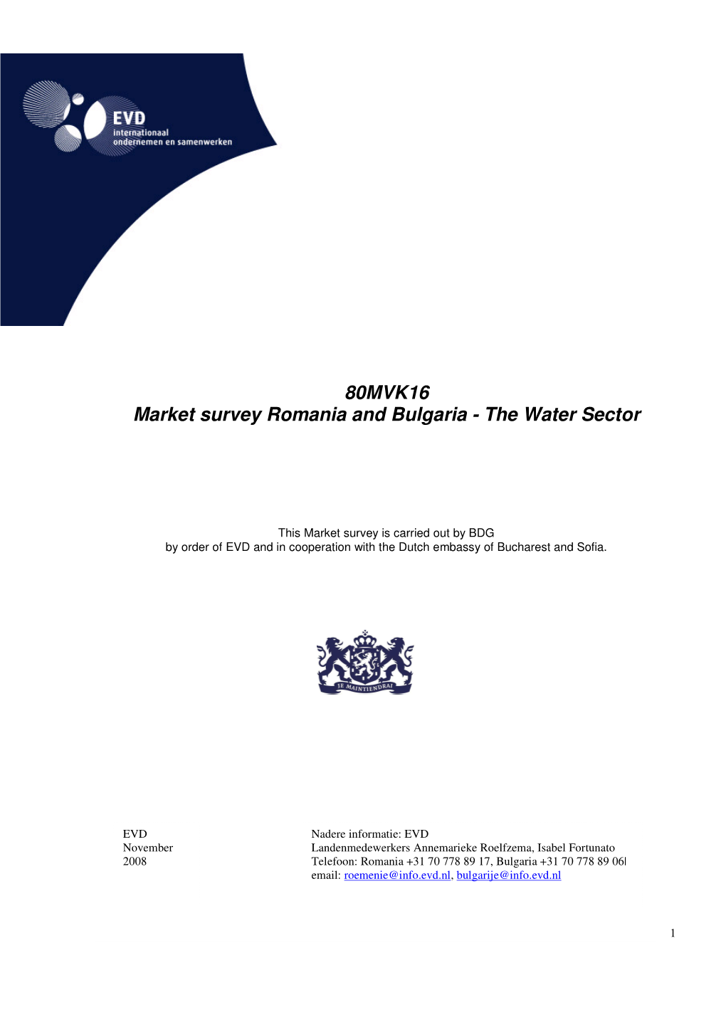 80MVK16 Market Survey Romania and Bulgaria - the Water Sector