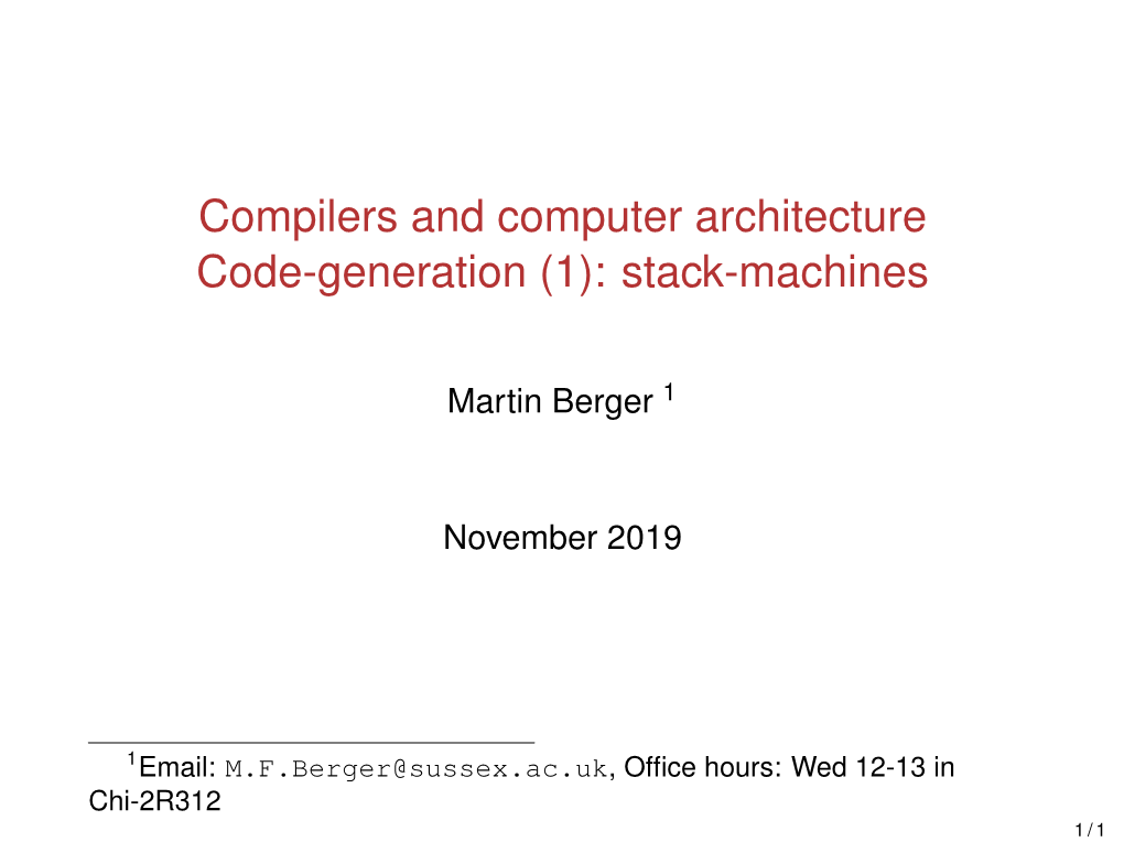 Compilers and Computer Architecture Code-Generation (1): Stack-Machines