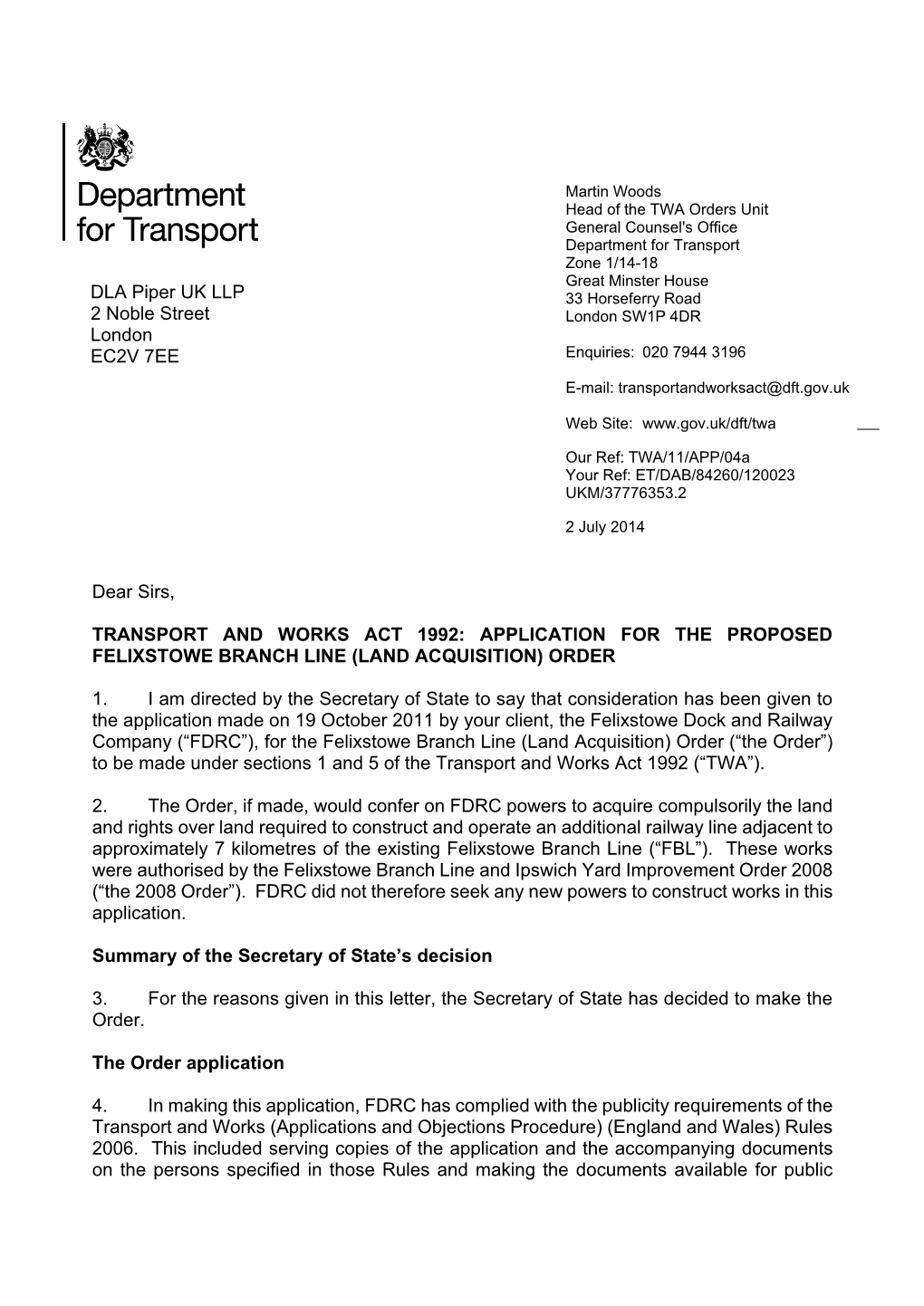 Felixstowe Branch Line (Land Acquisition) Order