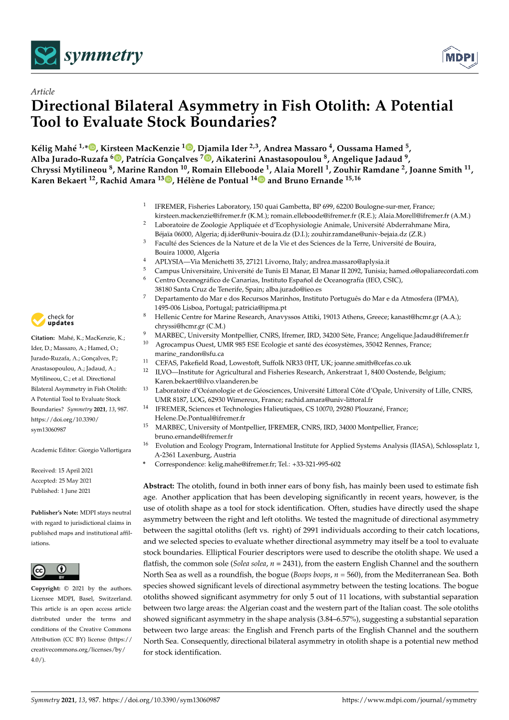 Directional Bilateral Asymmetry in Fish Otolith: a Potential Tool to Evaluate Stock Boundaries?