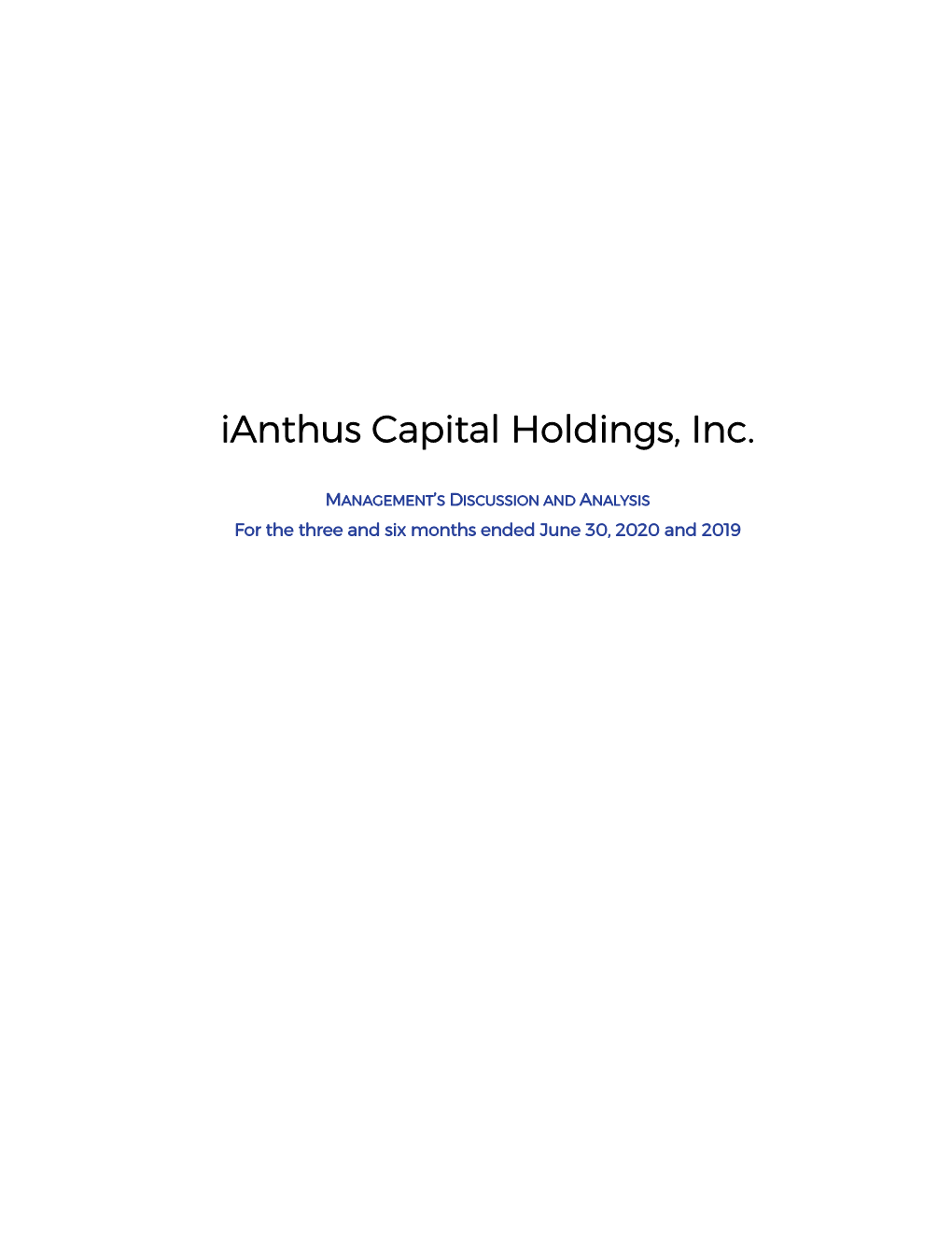 Ianthus Capital Holdings, Inc