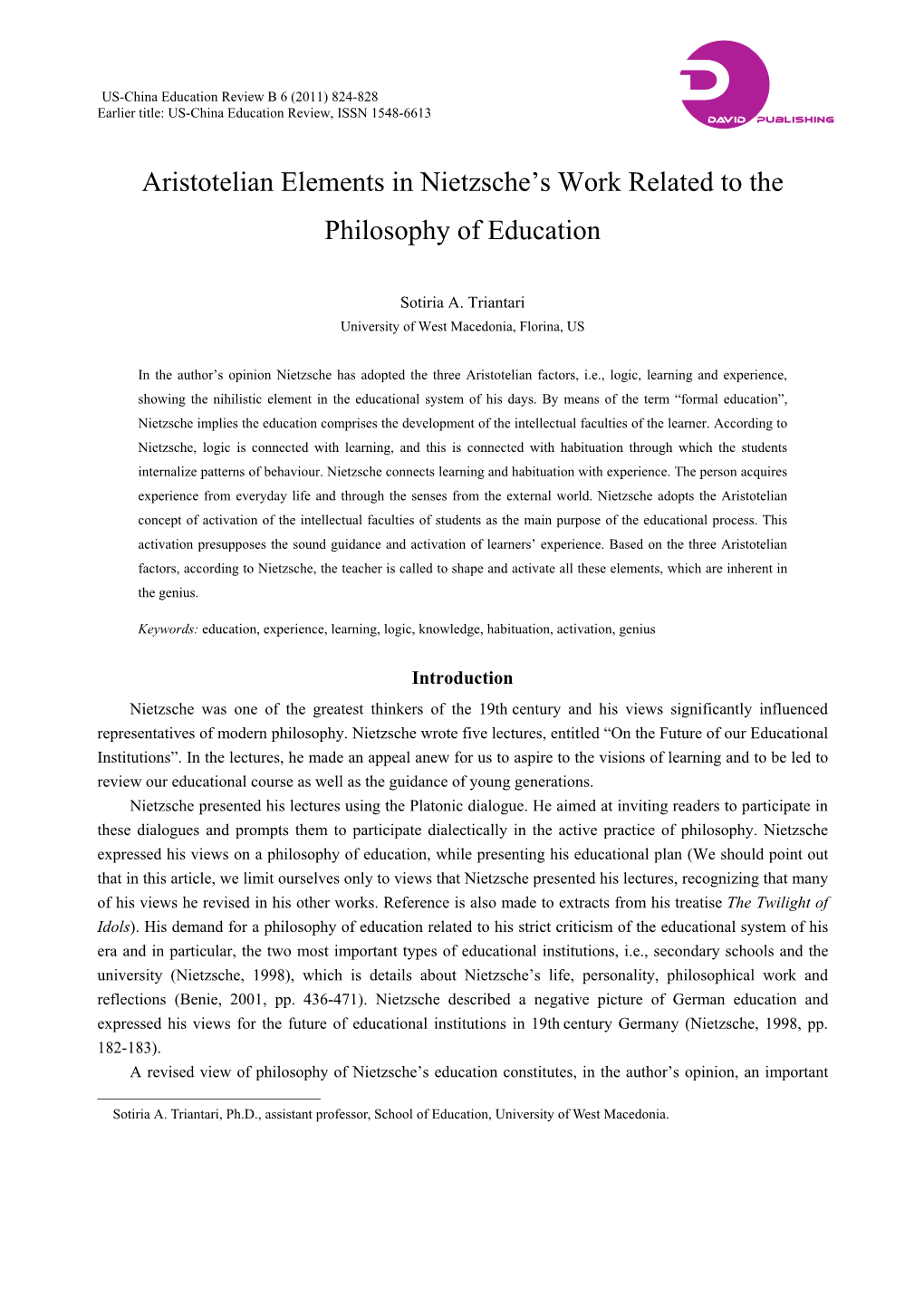 Aristotelian Elements in Nietzsche's Work Related to the Philosophy Of