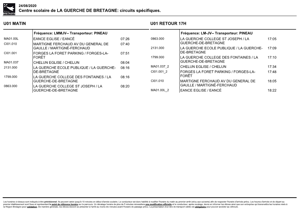 Centre Scolaire De LA GUERCHE DE BRETAGNE: Circuits Spécifiques