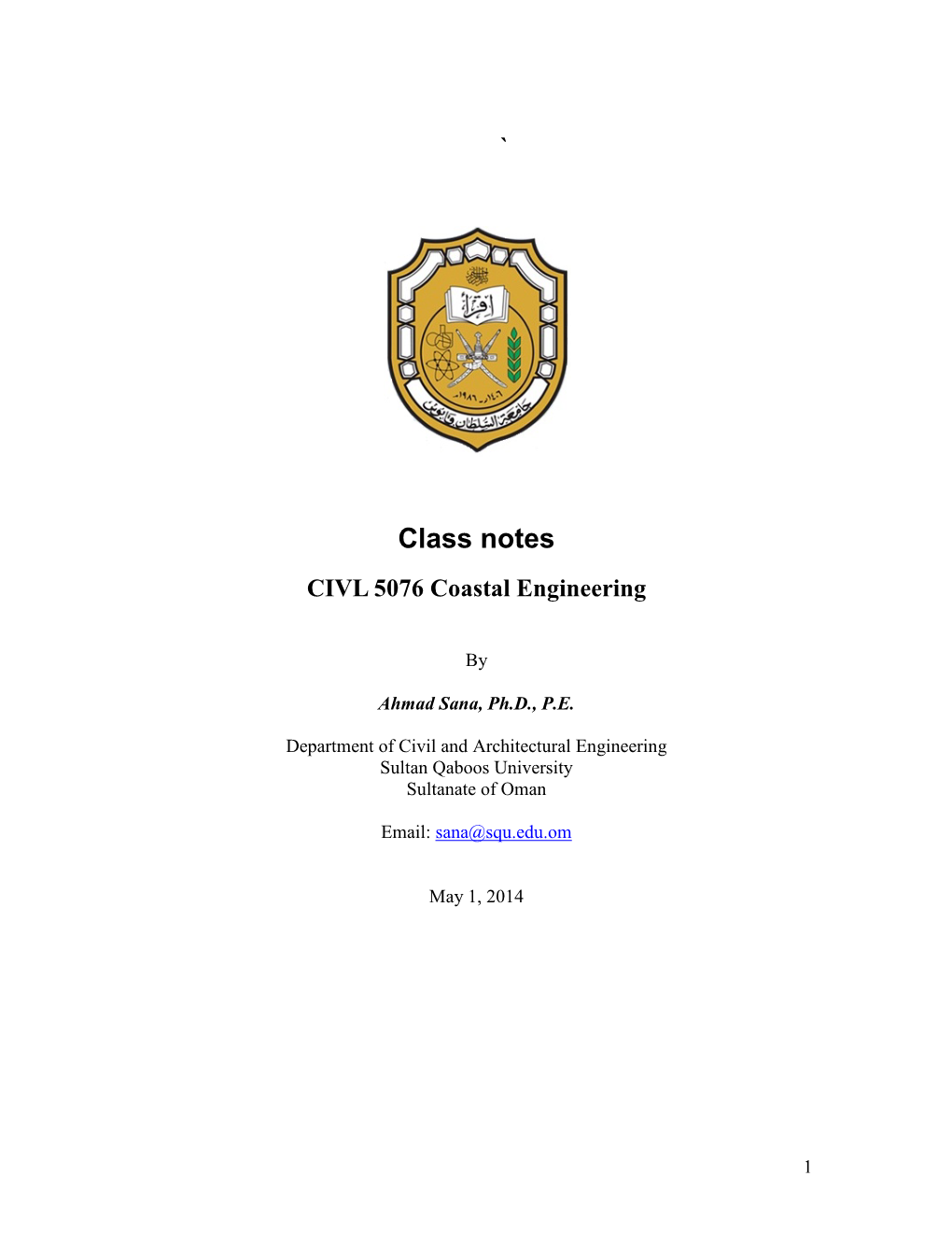 CIVL 5076 Coastal Engineering