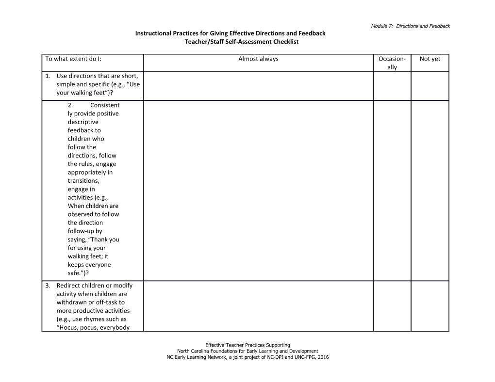 Instructional Practices for Giving Effective Directions and Feedback