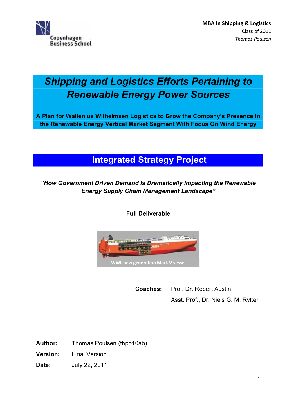 Shipping and Logistics Efforts Pertaining to Renewable Energy Power Sources