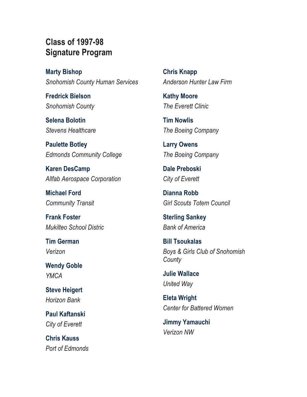 Class of 1997-98 Signature Program