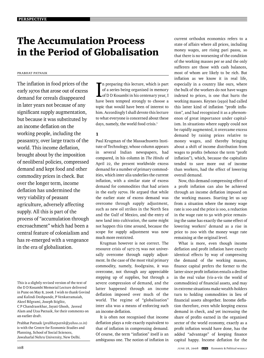 The Accumulation Process in the Period of Globalisation