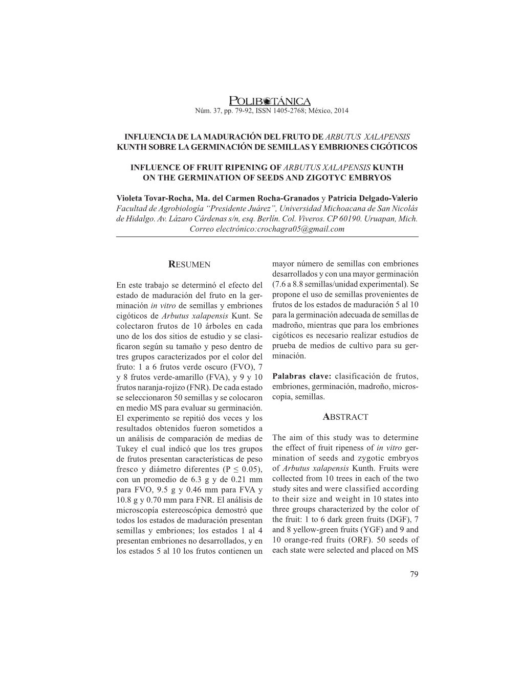 Influence of Fruit Ripening of Arbutus Xalapensis Kunth on the Germination of Seeds and Zigotyc Embryos