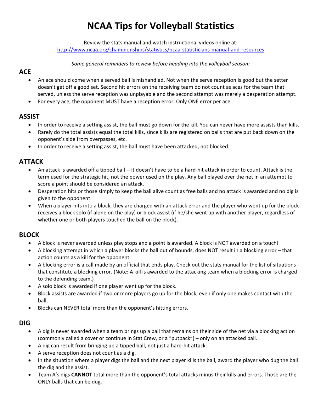 Hints for Volleyball Stat Takers at Matches