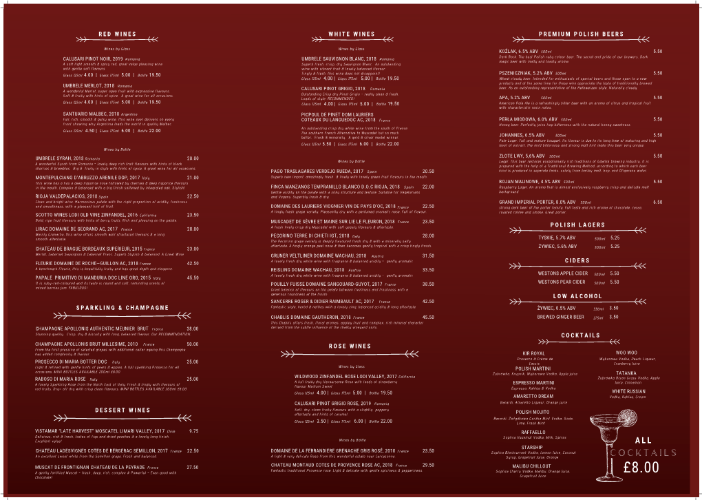 Download Our Wine and Drinks List