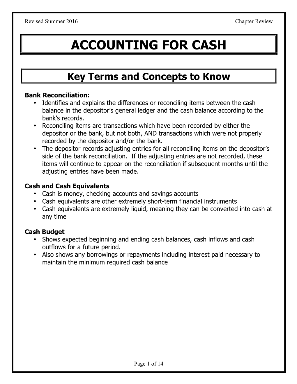 Accounting for Cash