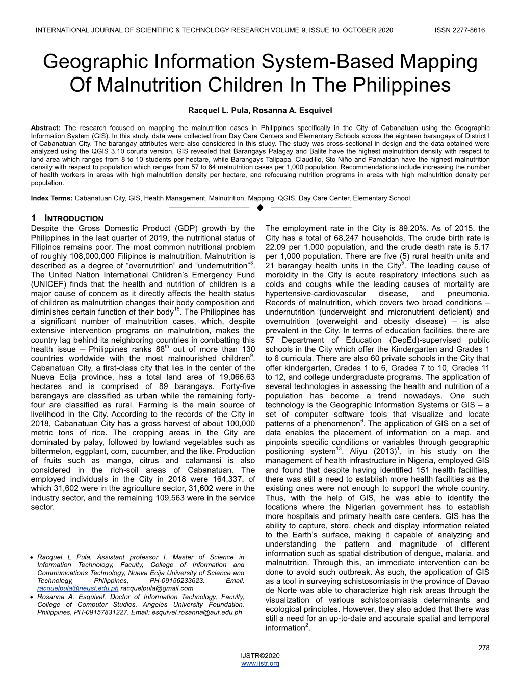 Geographic Information System-Based Mapping of Malnutrition Children in the Philippines