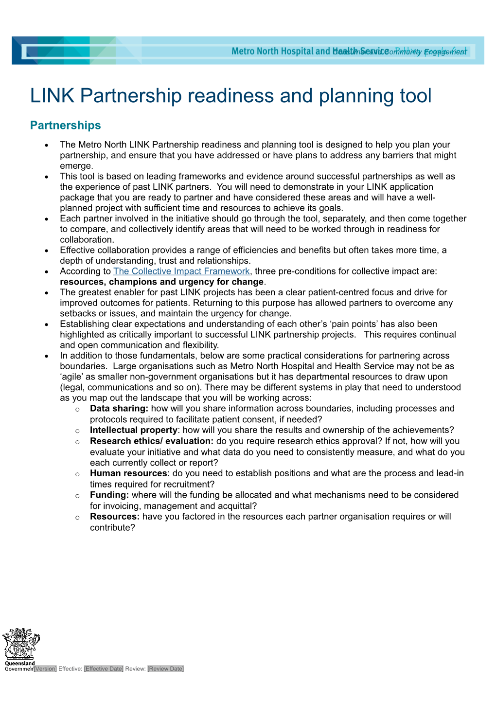 LINK Partnership Readiness and Planning Tool