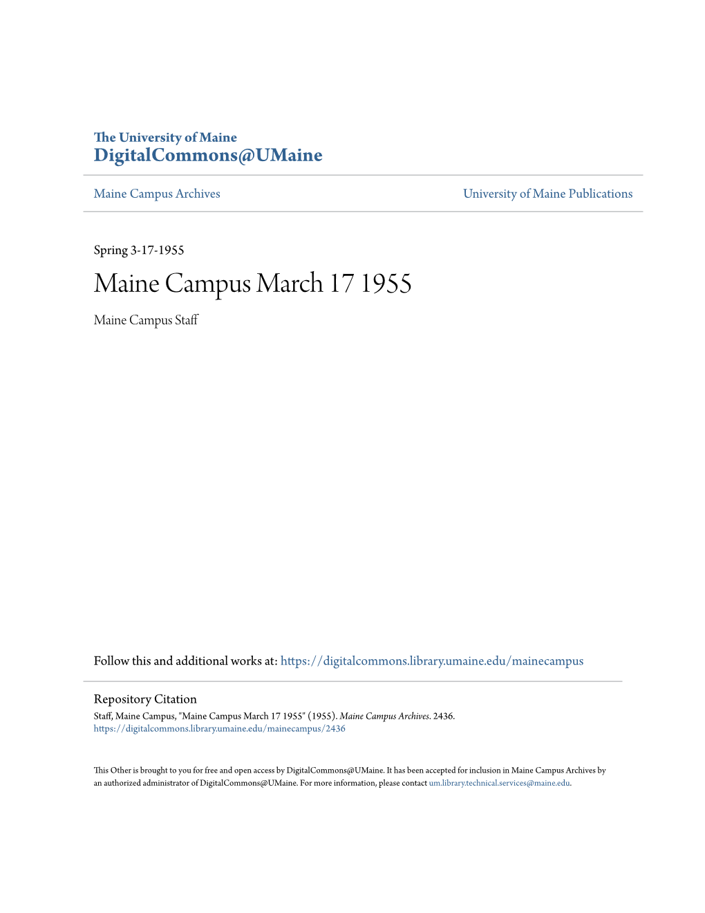 Maine Campus March 17 1955 Maine Campus Staff