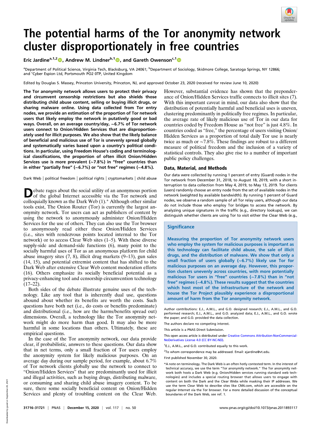 The Potential Harms of the Tor Anonymity Network Cluster Disproportionately in Free Countries