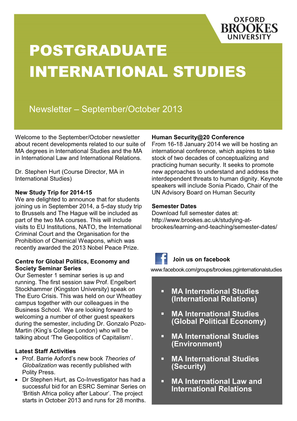 Postgraduate International Studies