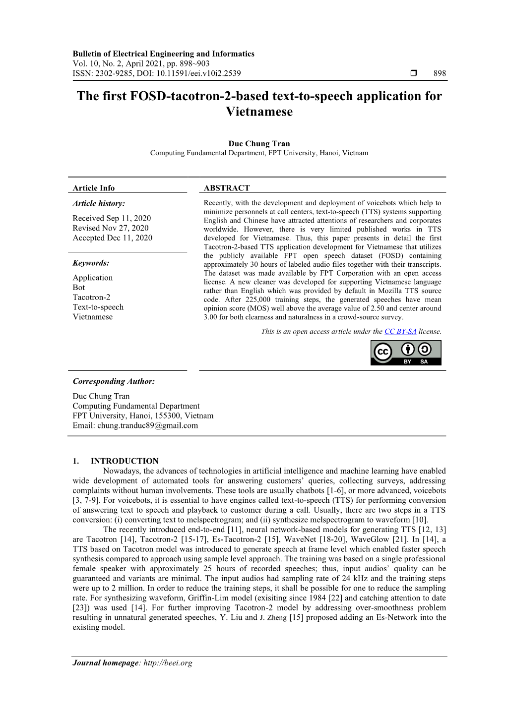 The First FOSD-Tacotron-2-Based Text-To-Speech Application for Vietnamese