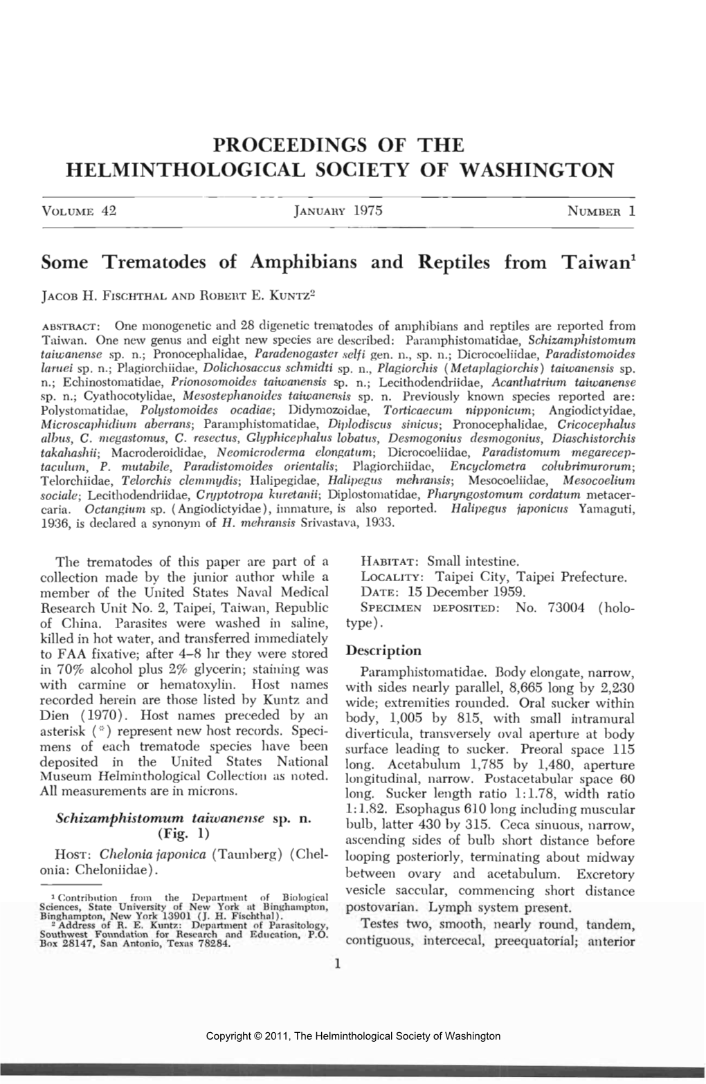 Proceedings of the Helminthological Society of Washington