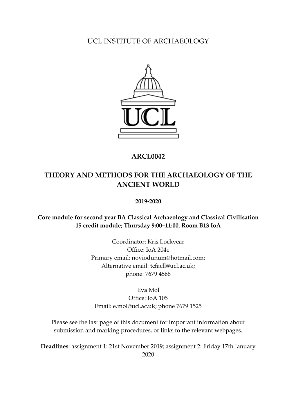 Arcl2044 Theory and Methods for the Archaeology of the Ancient World