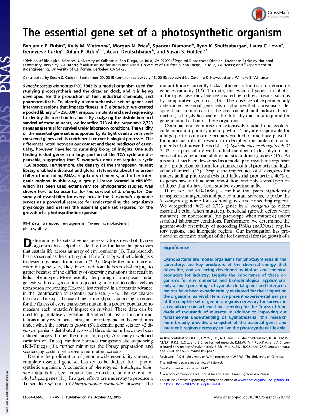 The Essential Gene Set of a Photosynthetic Organism