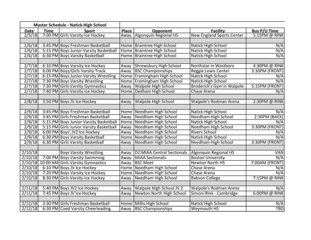 Weekly Schedule 2-5 Thru 2-12