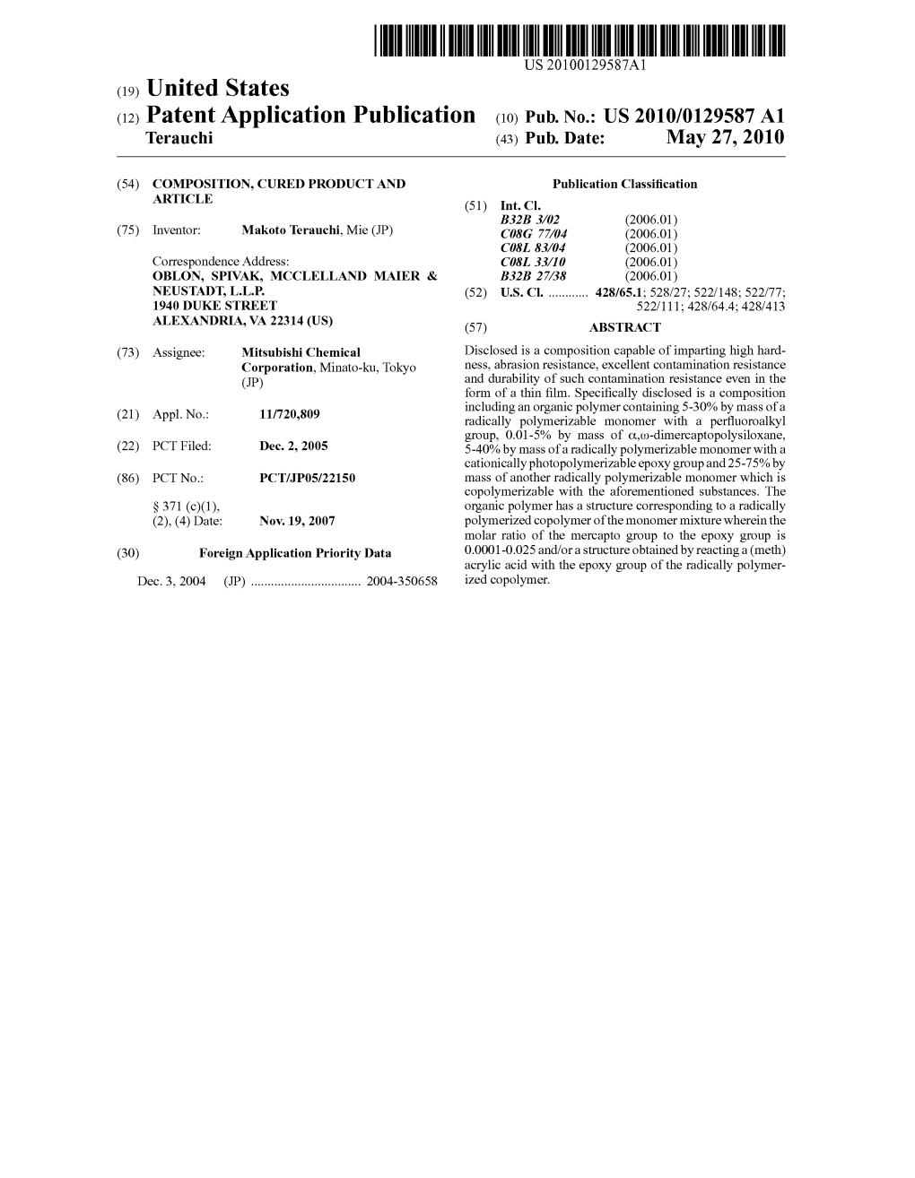 (12) Patent Application Publication (10) Pub. No.: US 2010/0129587 A1 Terauchi (43) Pub