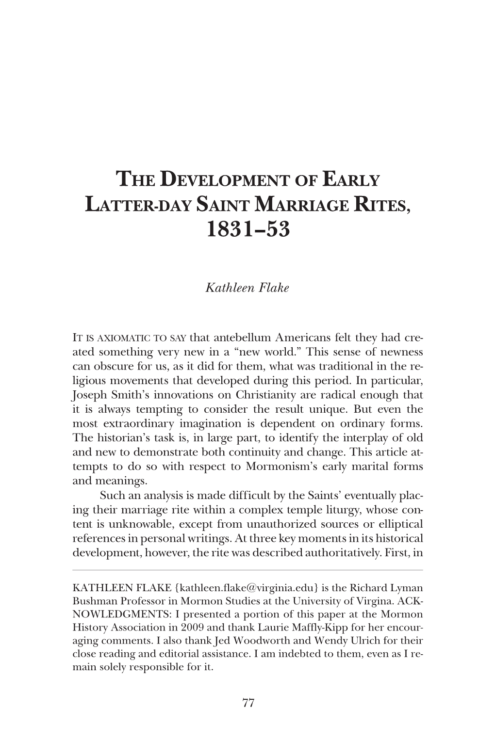 The Development of Early Latter-Day Saint Marriage Rites, 1831–53