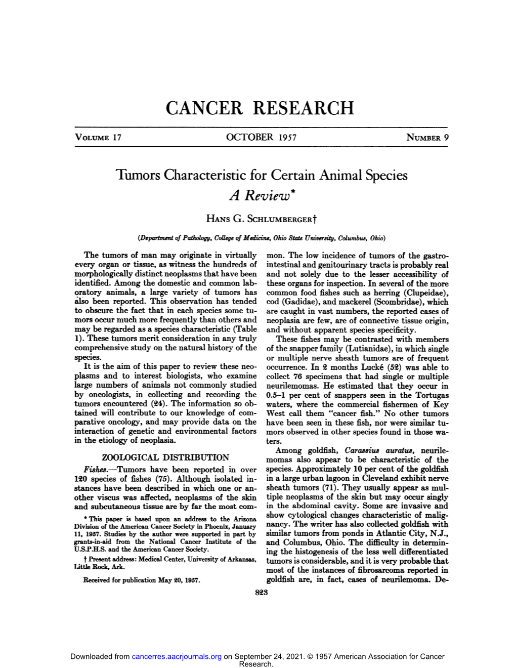 Tumors Characteristic for Certain Animal Species: a Review