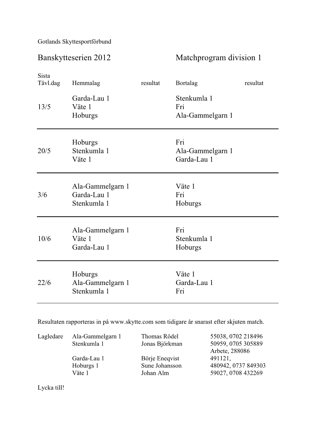 Banskytteserien 2012 Matchprogram Division 1