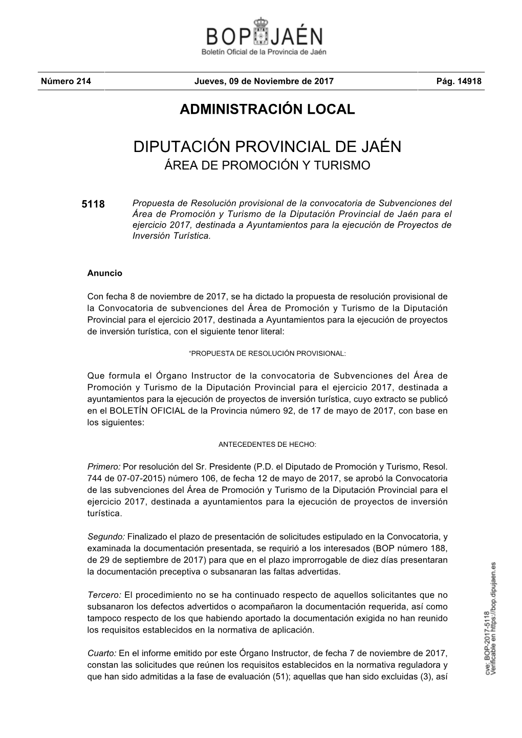 Diputación Provincial De Jaén Área De Promoción Y Turismo