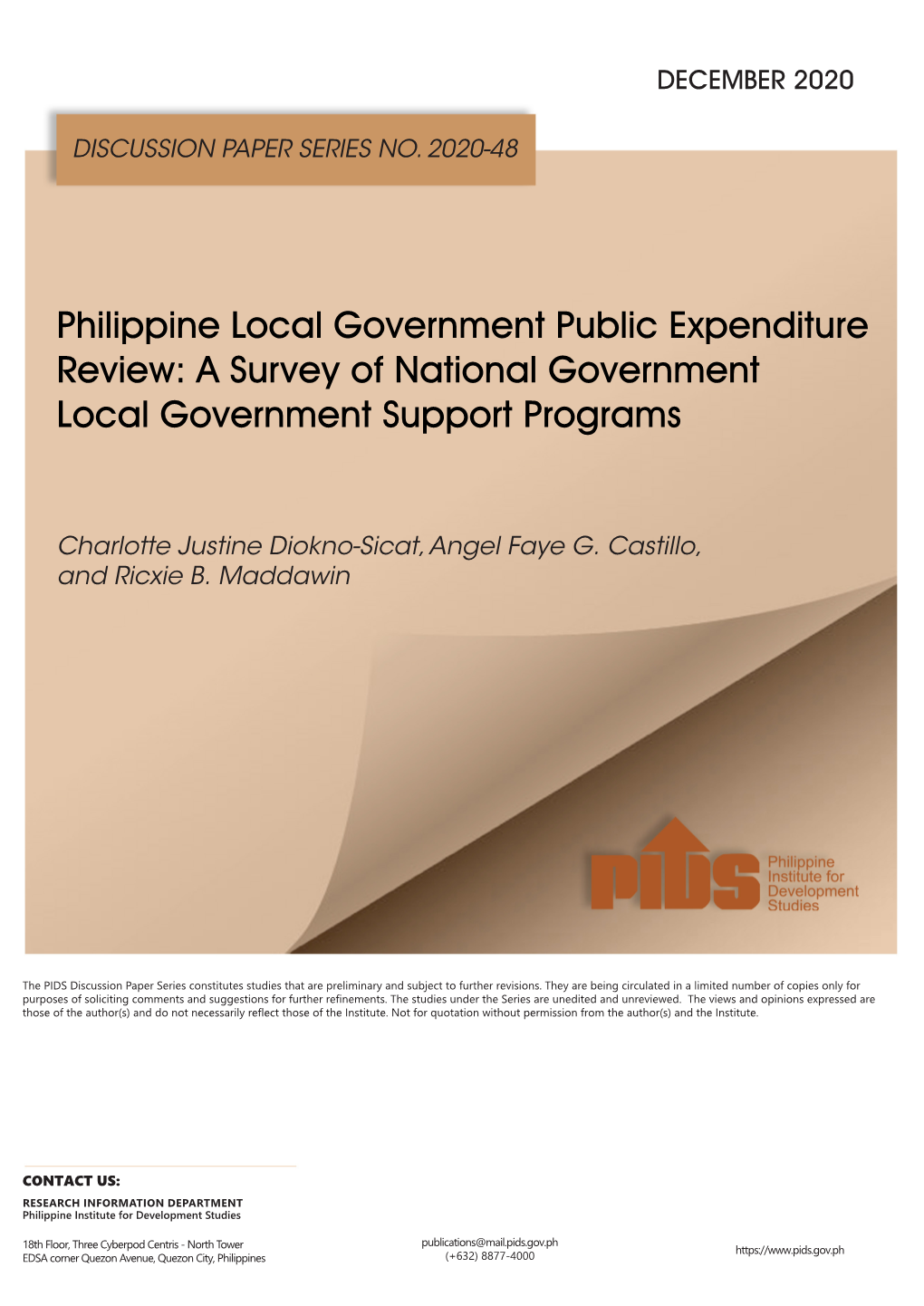 Philippine Local Government Public Expenditure Review: a Survey of National Government Local Government Support Programs