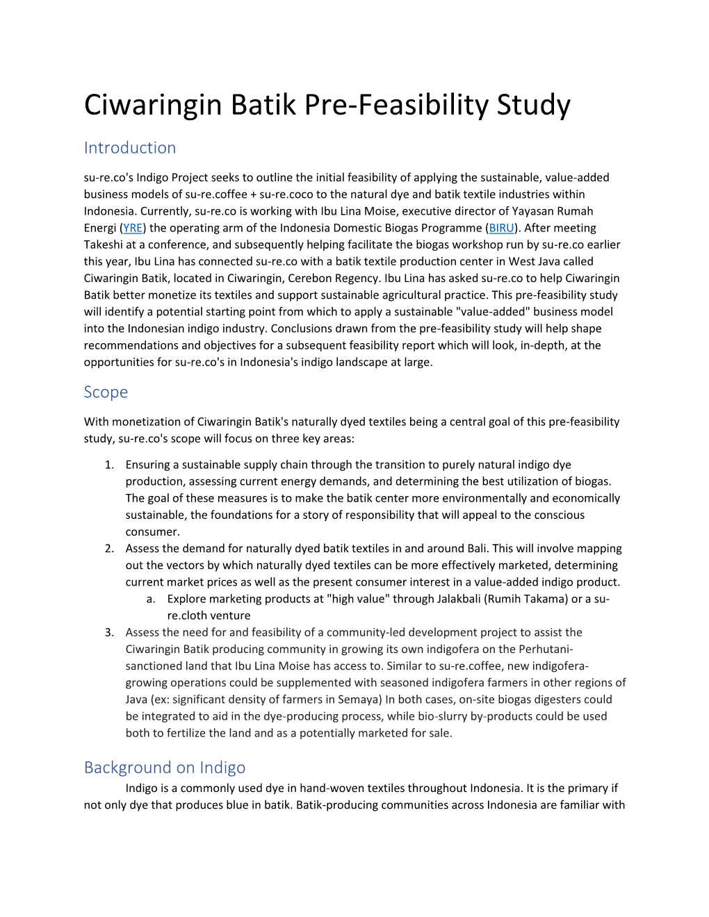 Ciwaringin Batik Pre-Feasibility Study