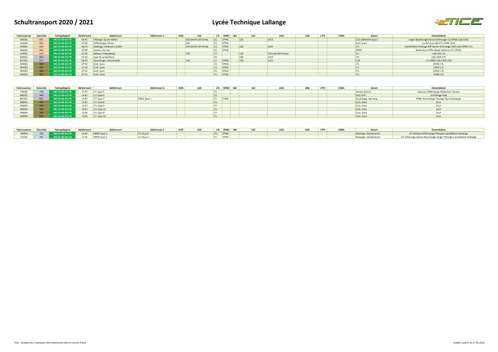 Schultransport 2020 / 2021 Lycée Technique Lallange