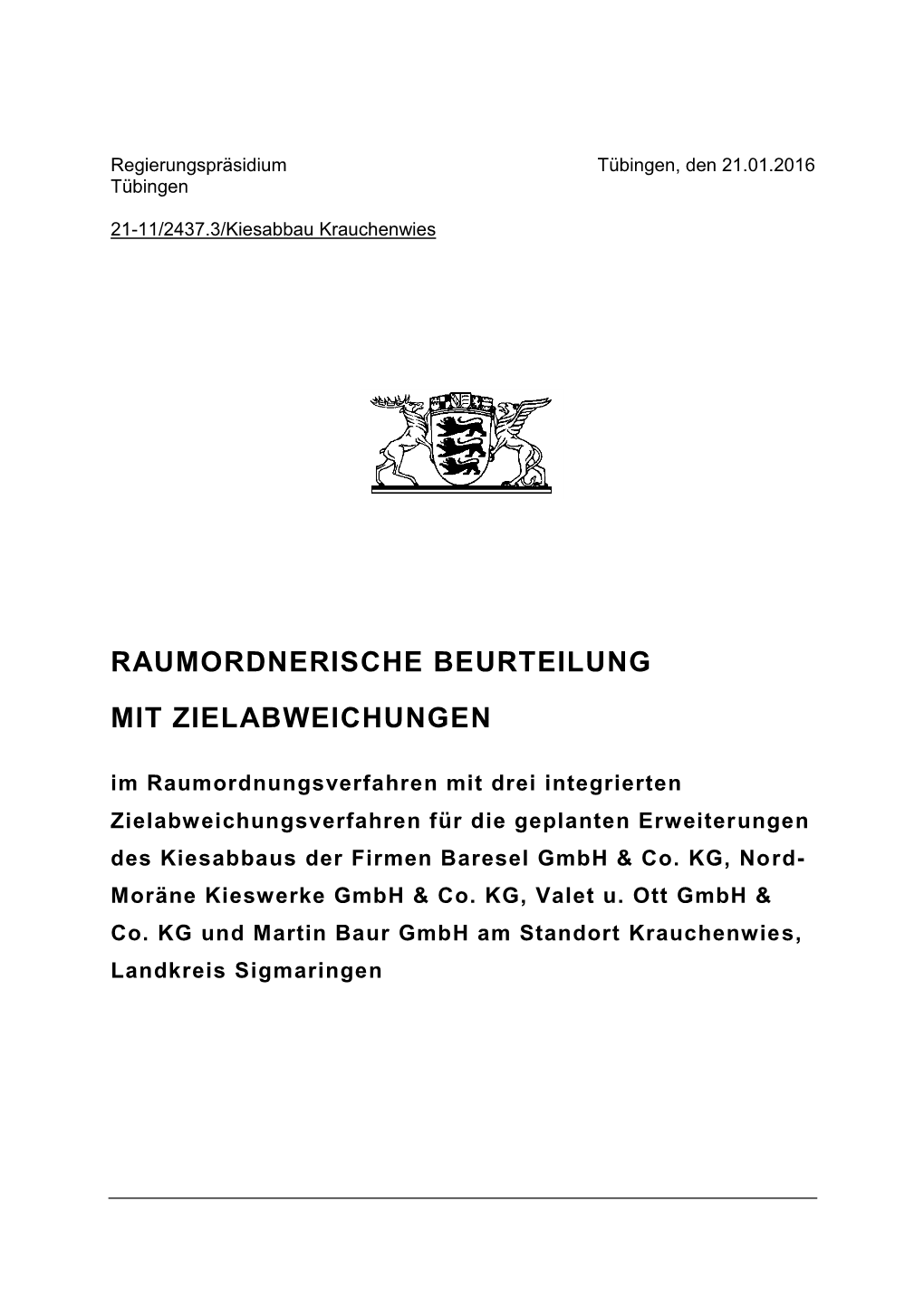 Raumordnerische Beurteilung Kiesabbau Krauchenwies