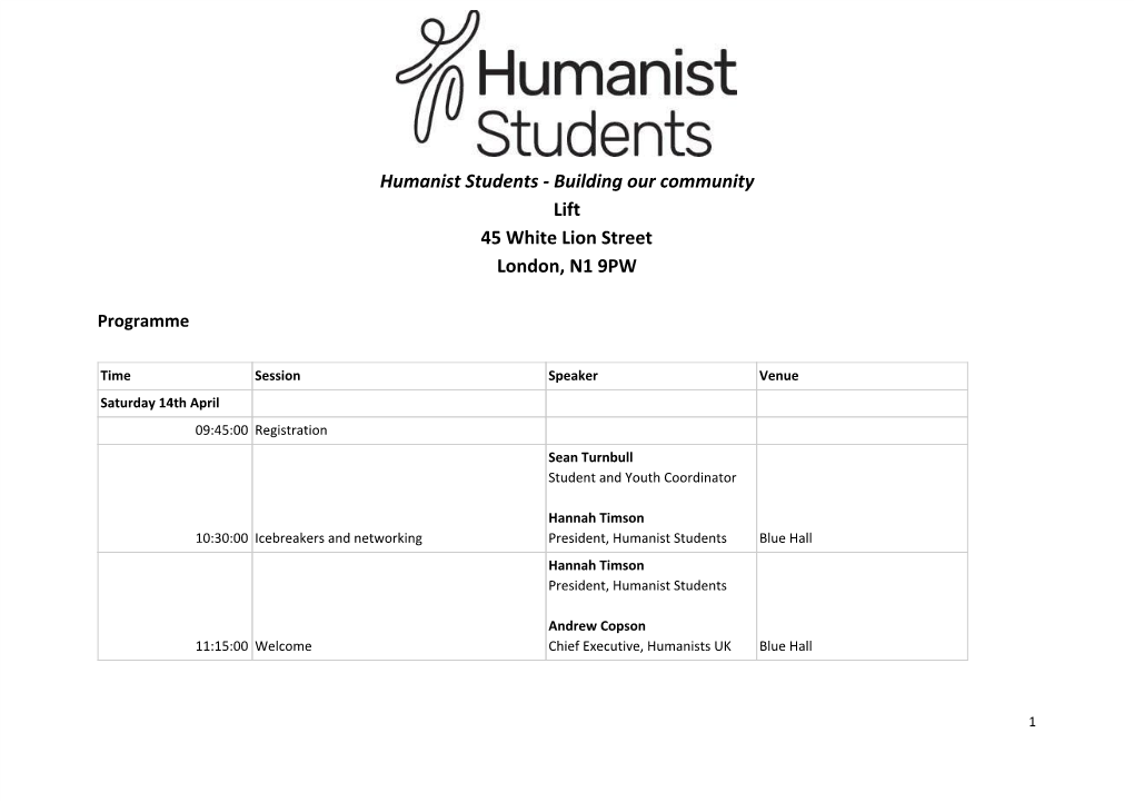 Humanist Students - Building Our Community Lift 45 White Lion Street London, N1 9PW