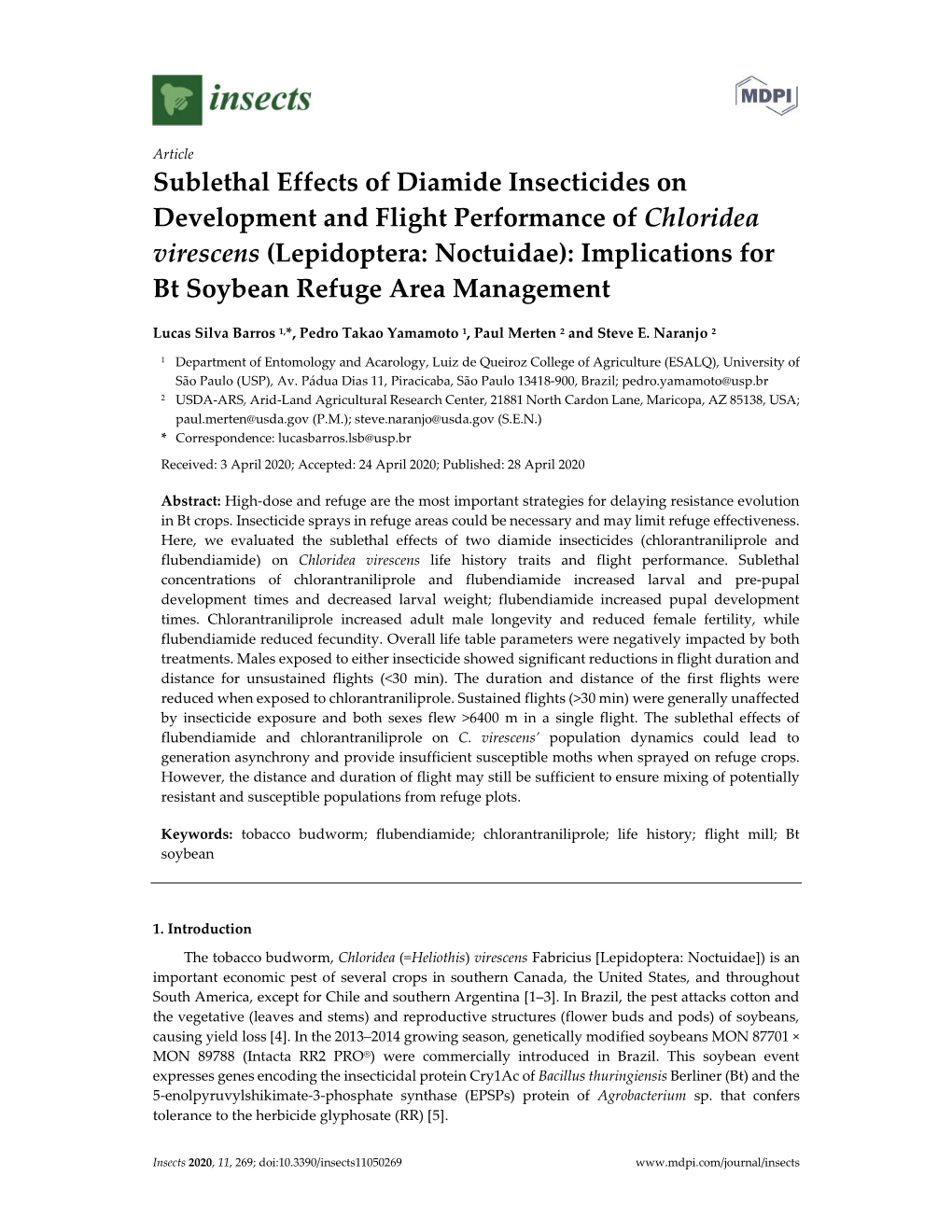 Sublethal Effects of Diamide Insecticides On