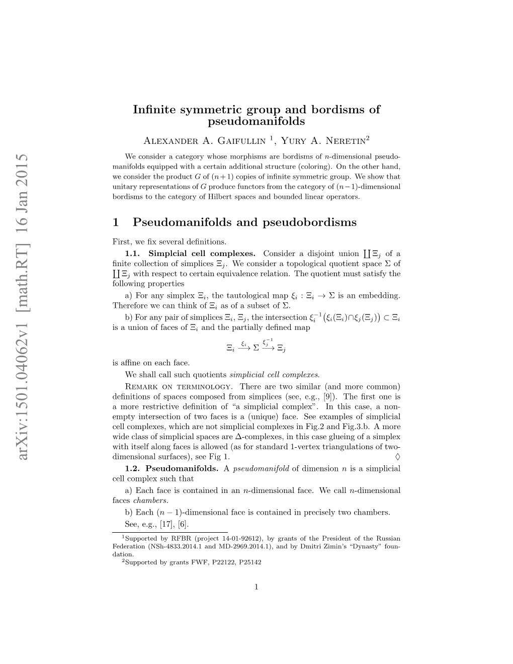 Infinite Symmetric Group and Bordisms of Pseudomanifolds