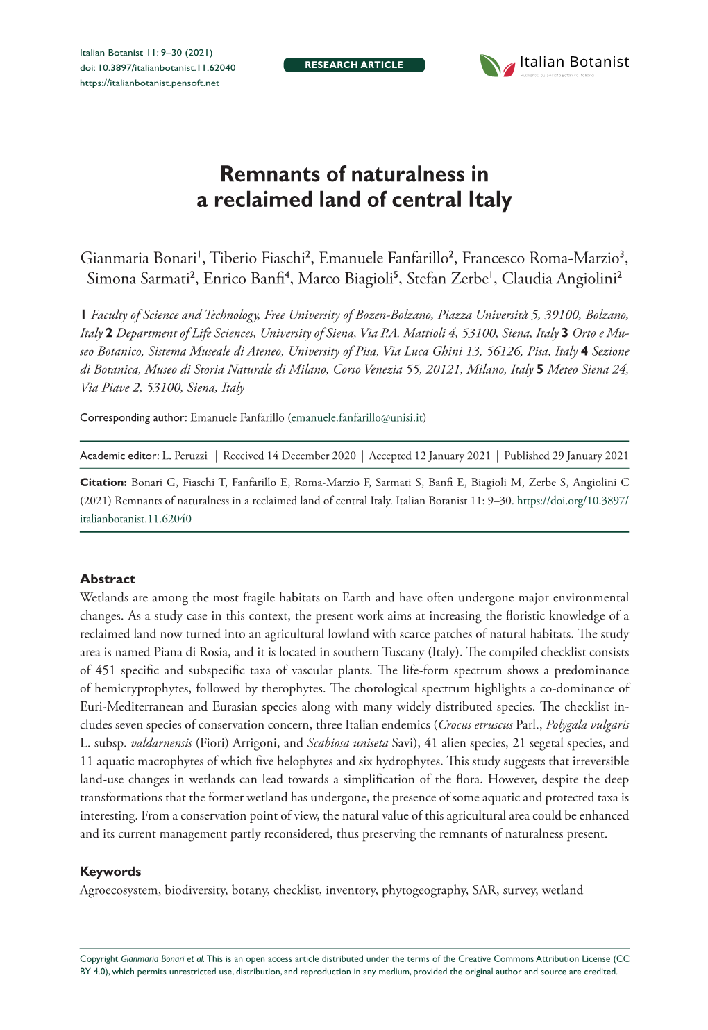 ﻿Remnants of Naturalness in a Reclaimed Land of Central Italy