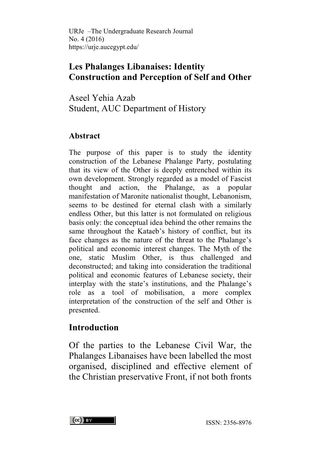 Les Phalanges Libanaises: Identity Construction and Perception of Self and Other