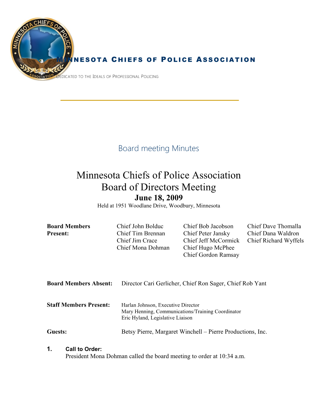 Minutes Minnesota Chiefs of Police Association Jan. 19, 2006 Board Meeting Page 2 of 6