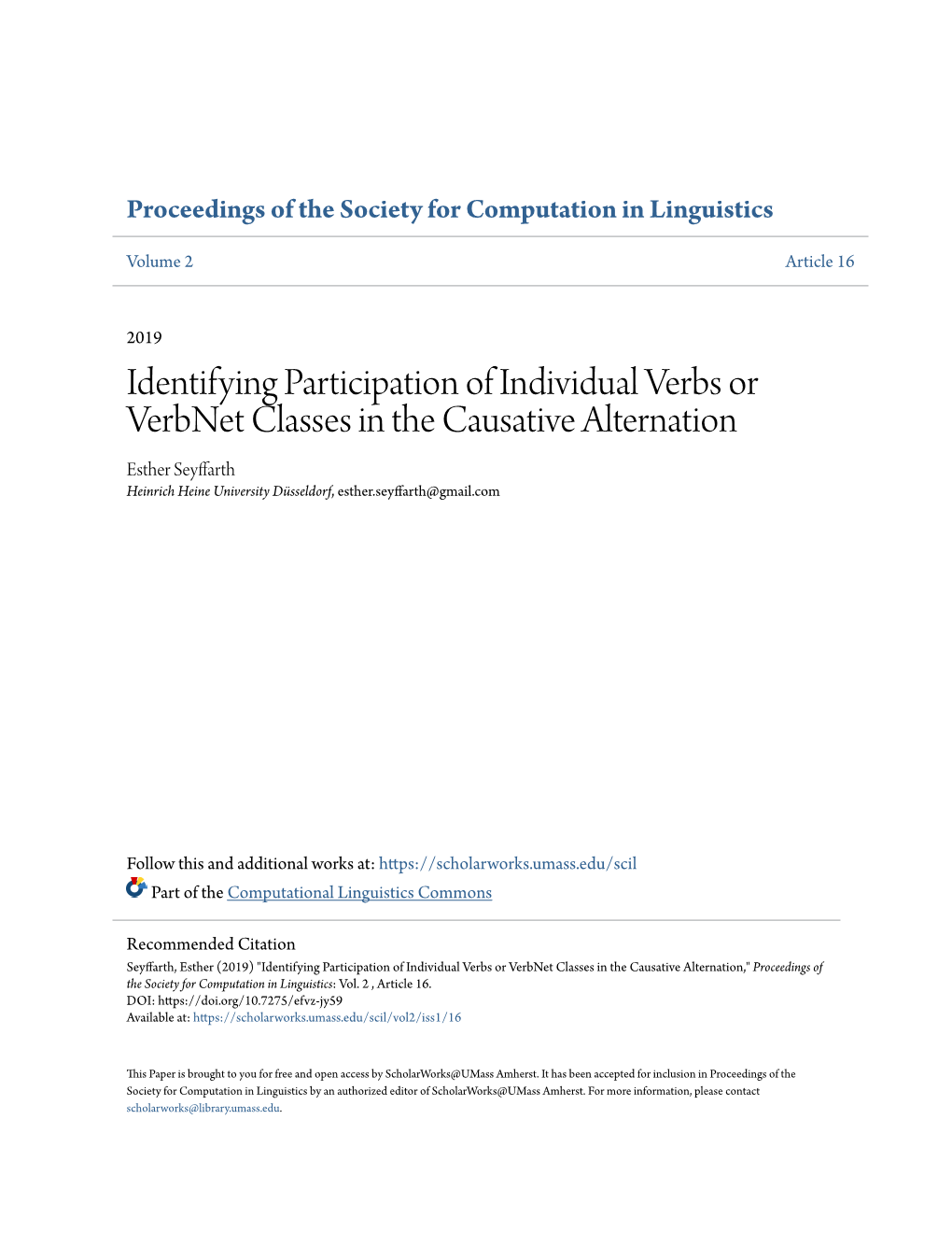 Identifying Participation of Individual Verbs Or Verbnet Classes in The