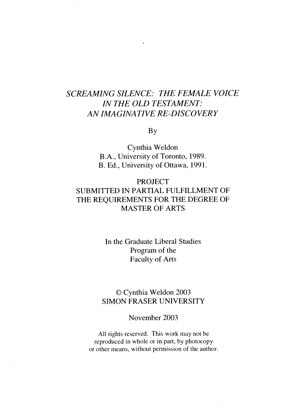 Screaming Silence : the Female Voice in the Old Testament